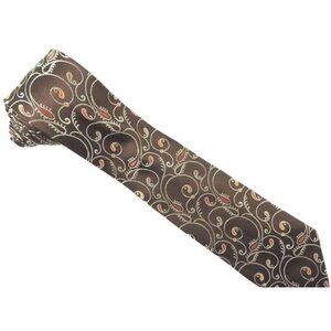 Formal Paisley Silk Tie Brown Orange Woven Necktie